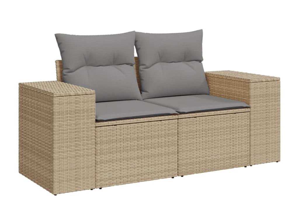 Salon de jardin avec coussins 9 pcs beige résine tressée VAKO50825