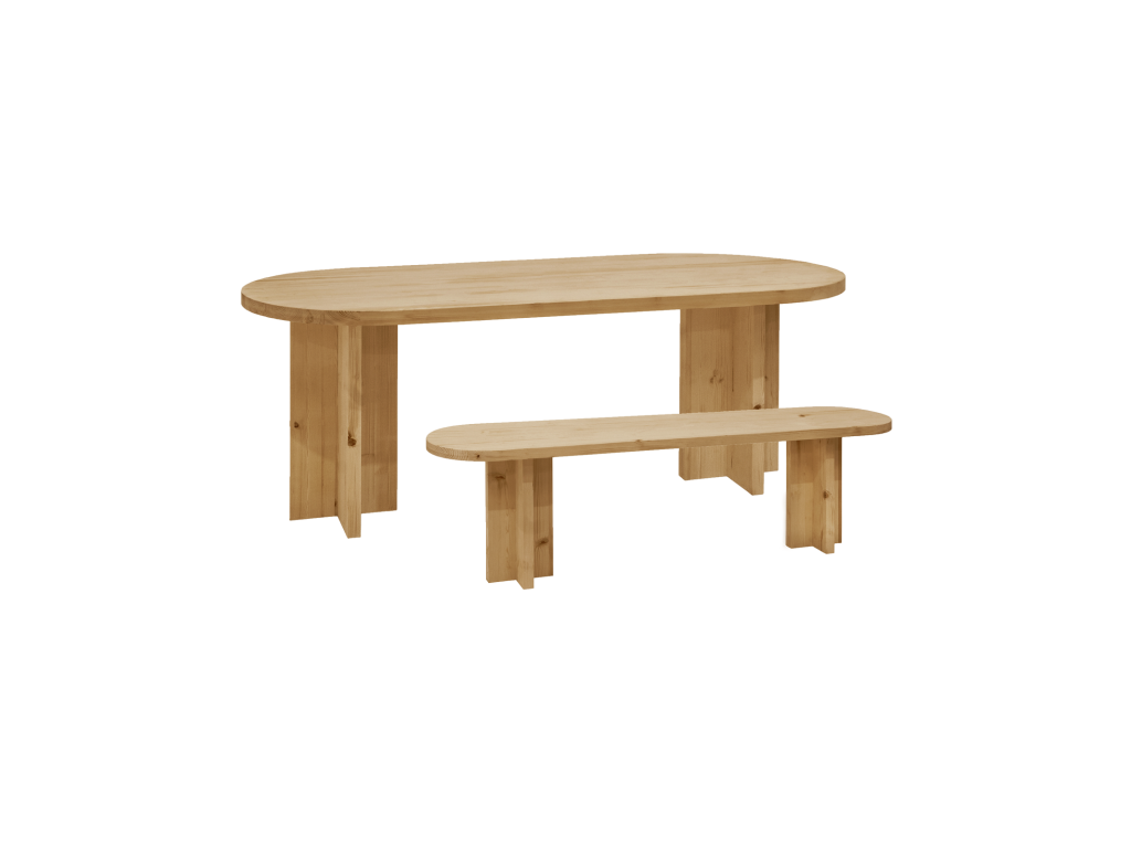 Ensemble table à manger ovale et banc bois de sapin marron 200x75cm - Dekonao MDIQ07352