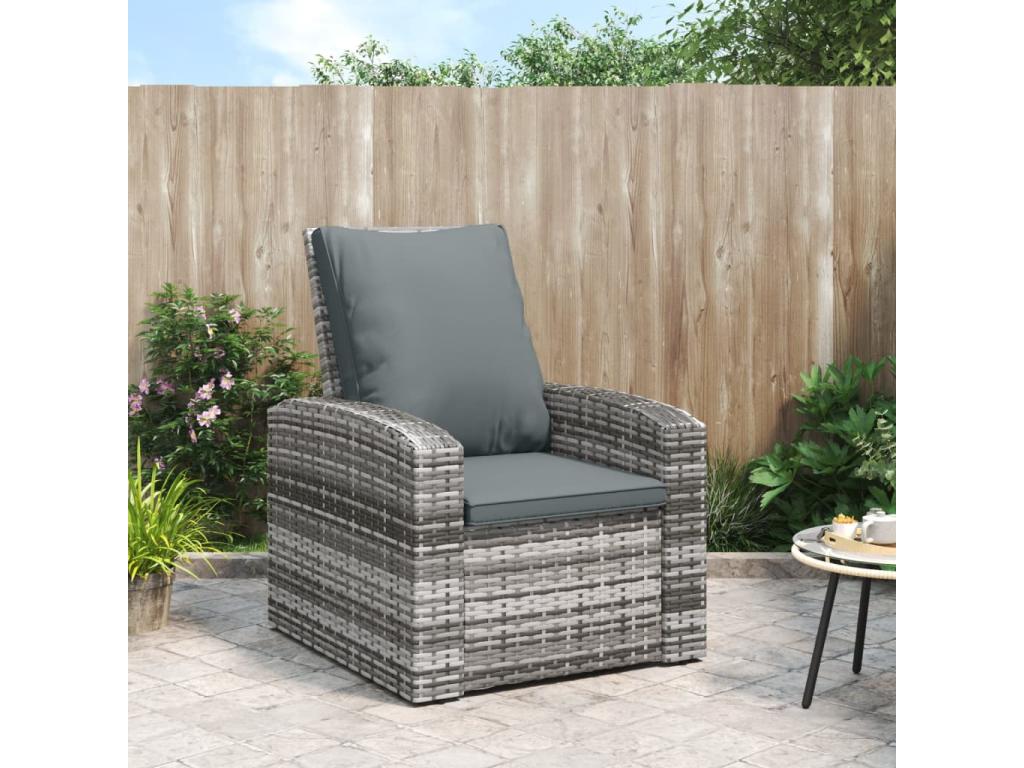 Fauteuil inclinable de jardin avec coussins gris résine tressée NINU53539
