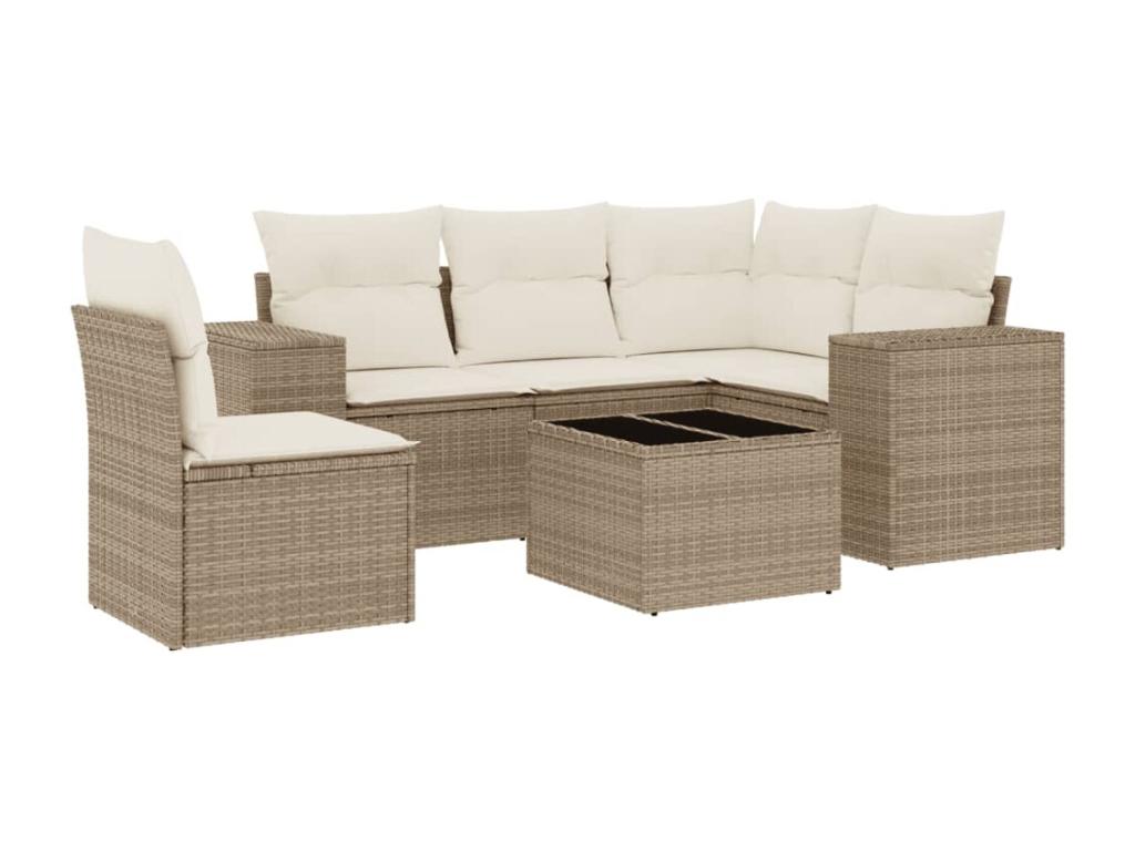 Salon de jardin avec coussins 6 pcs beige résine tressée BKJP17404