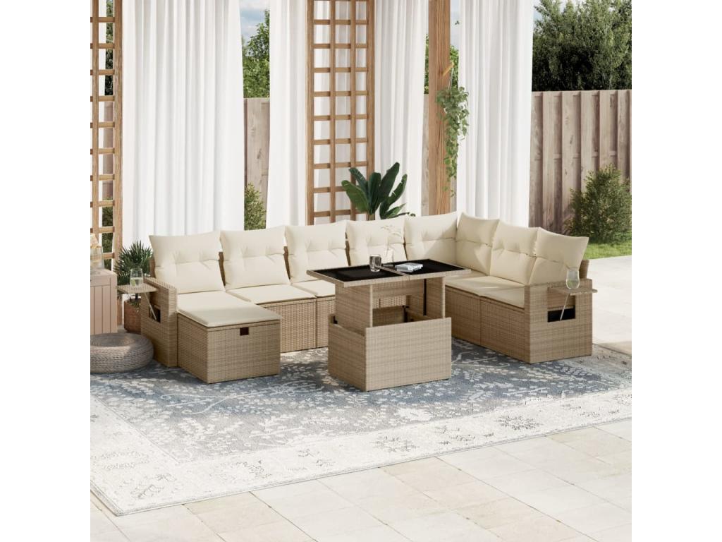 Salon de jardin avec coussins 9 pcs beige résine tressée TMIO93023