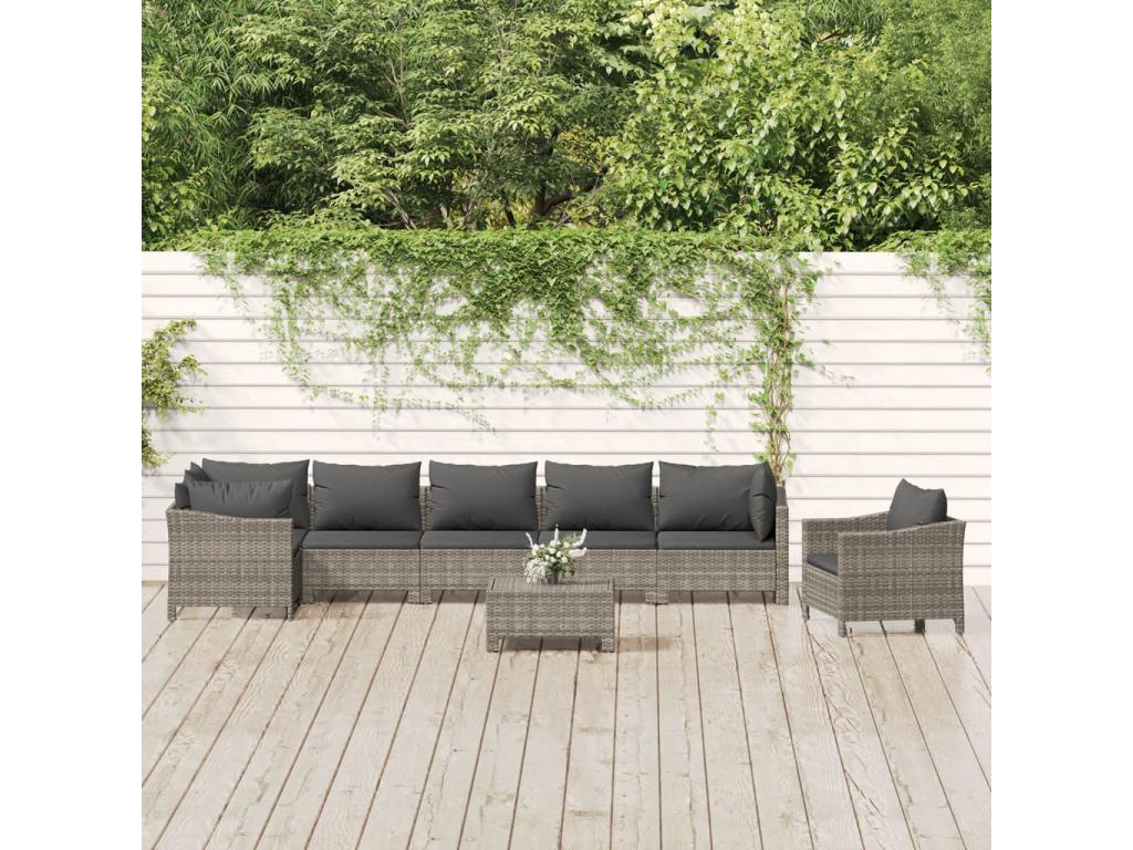 Salon de jardin 8 pcs avec coussins Gris Résine tressée FJER33247