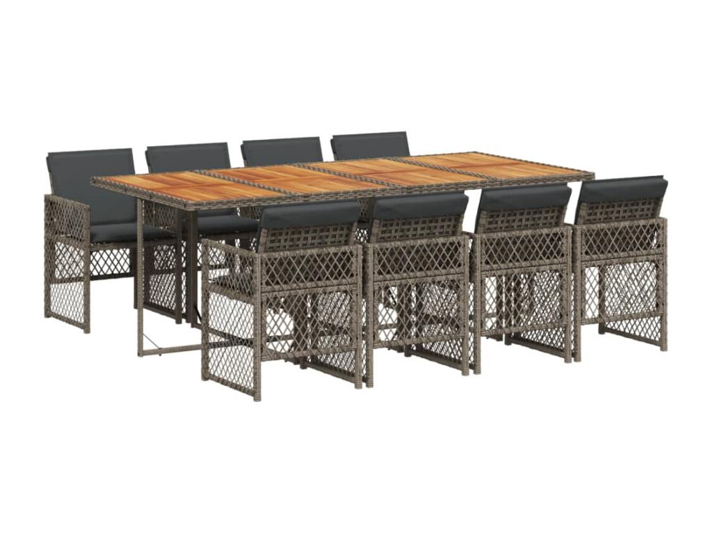 Ensemble à manger de jardin 9 pièces coussins gris résine tressée ZLLH70834