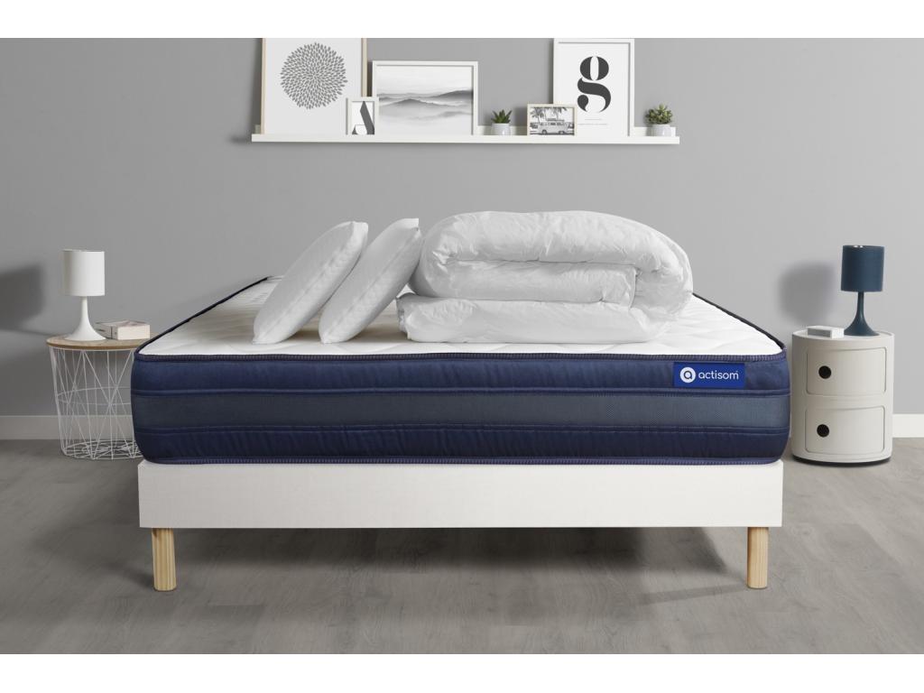 Pack prêt à dormir matelas Dekonao TECH 180x200 Mémoire de forme 5zones de confort sommier Dekonao blanc 2oreillers couette EOAM75959