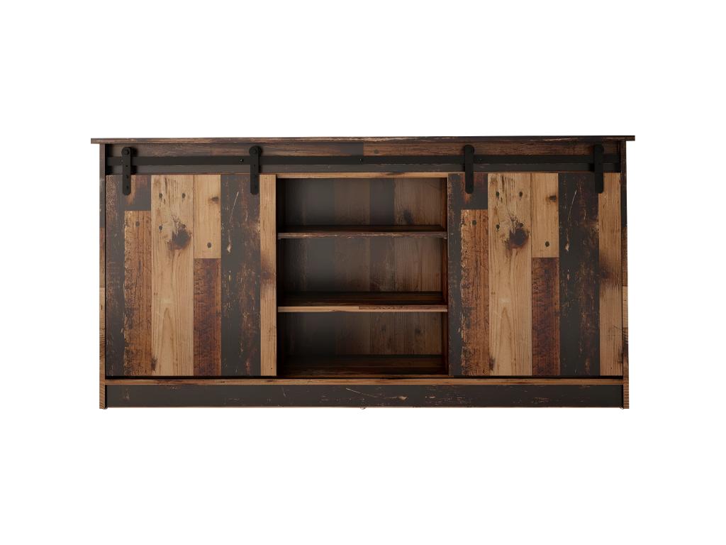 Commode de rangement Meuble universel couleur vieux bois 160x81x35cm Dekonao porte coulissante MTKM81218