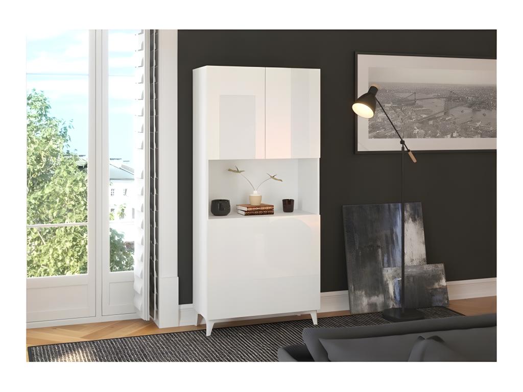 Armoire Placard Convertible en bureau et table Home Dekonao 175x80x36cm « Dekonao-Blanc brillant front /blanc mat corps » HSAX64936