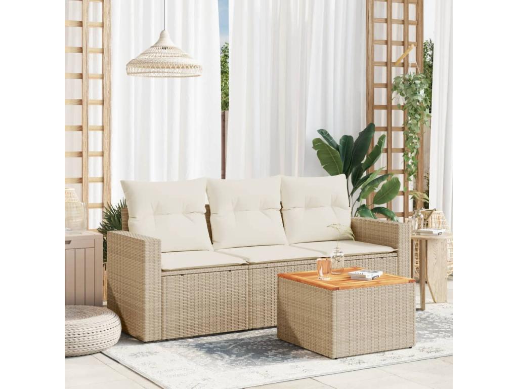Salon de jardin avec coussins 4 pièces beige résine tressée LMWU53699