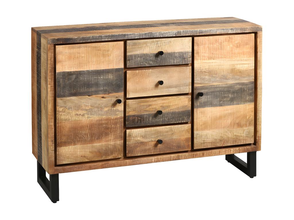 Dekonao - Buffet 2 Portes 4 Tiroirs Acier et Bois Massif SLDN48332