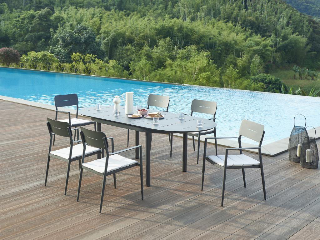 Lot de 2 fauteuils de jardin empilables en aluminium avec coussin blanc - Anthracite - Ligniva YCSO18446