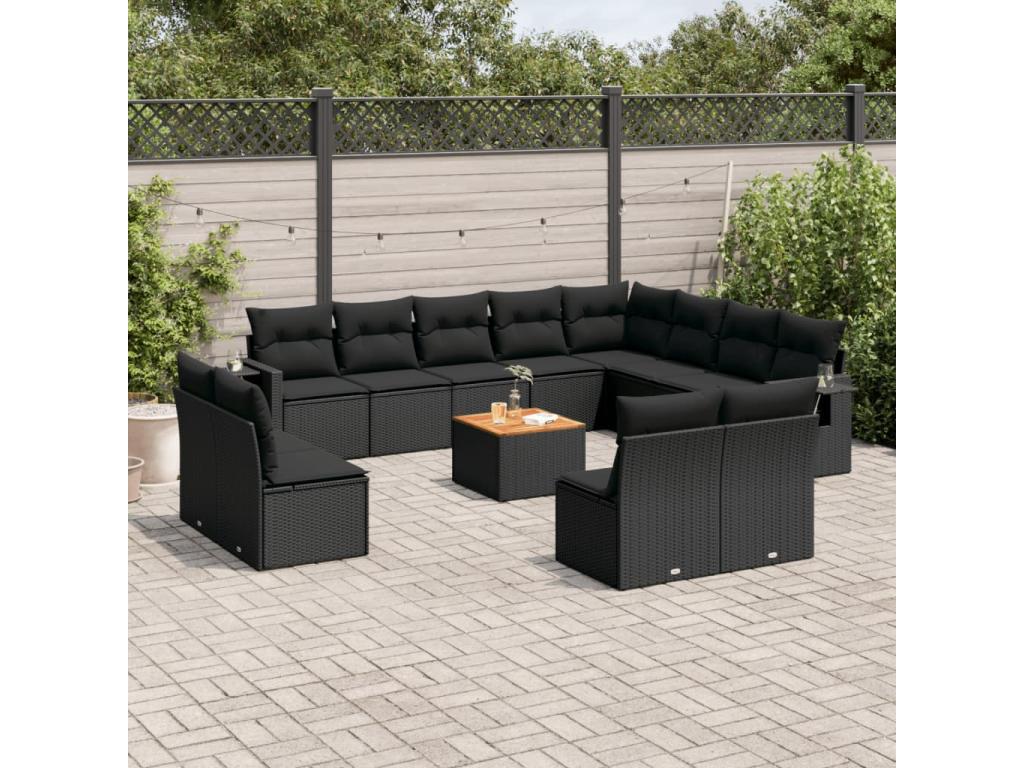 Salon de jardin avec coussins 13 pcs noir résine tressée ENAP70200