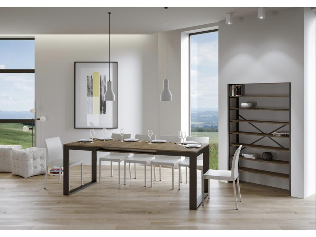 Table à manger extensible Ligniva-Couleur Marron-Pied et support sur Ligniva-2 rallonges fines-Largeur extensible 180 à 284cm UTAG75177