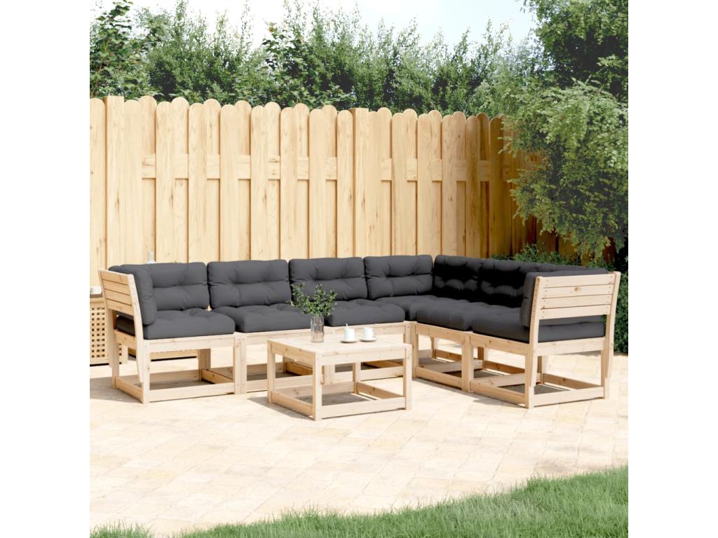 Salon de jardin 6 pcs avec coussins bois de pin massif DAFT95578