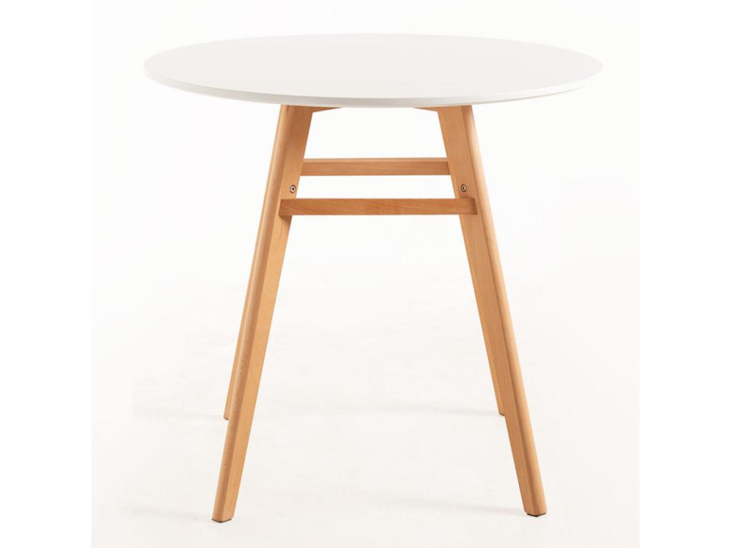 Table ronde 90cm scandinave blanche et pieds bois naturel Ligniva AUGJ10841