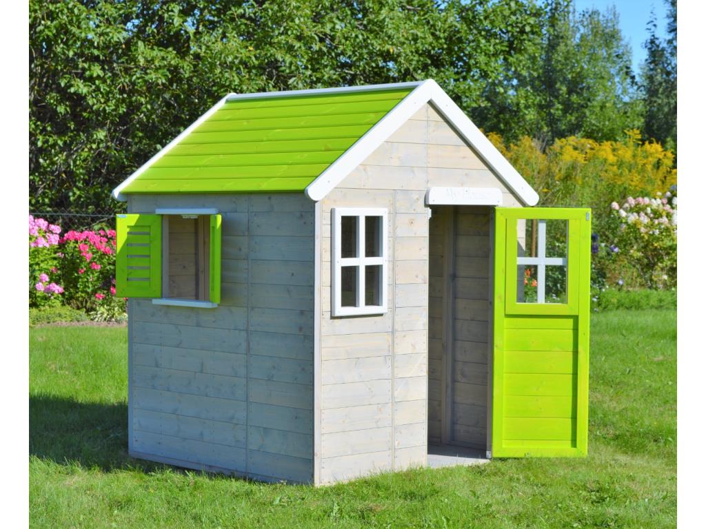 Dekonao - Maison de jardin enfant extérieur - Cabane en Bois avec plancher - Toit étanche - Vert et Blanc DUNV89675