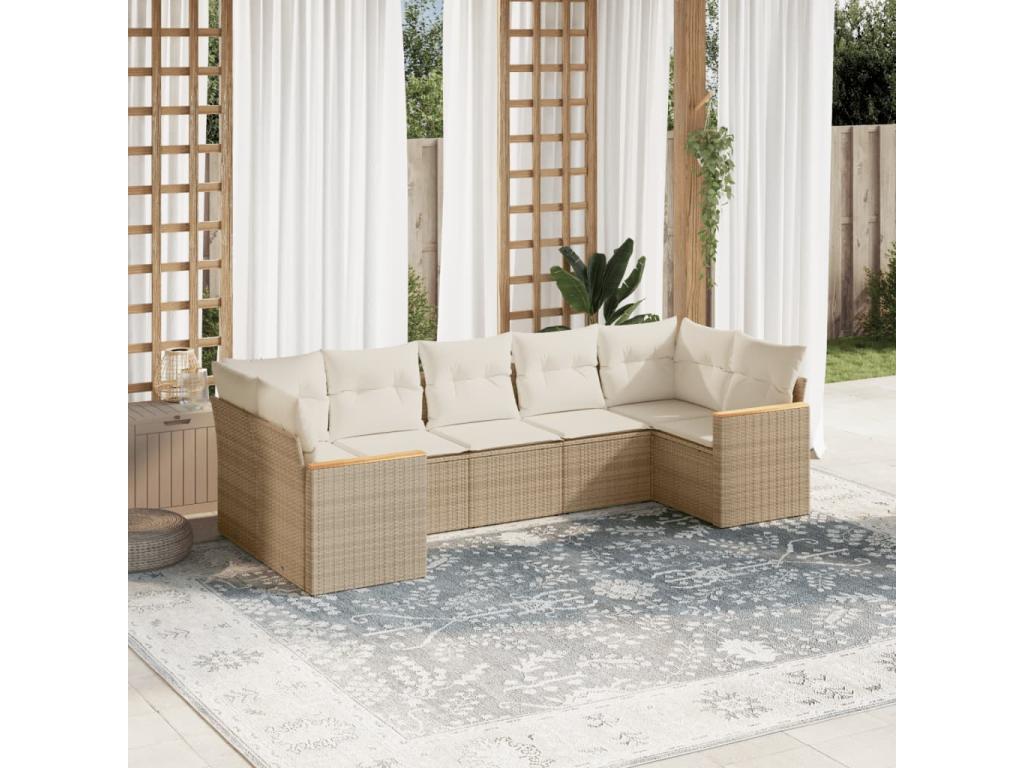 Salon de jardin avec coussins 7 pcs beige résine tressée FEOA85243