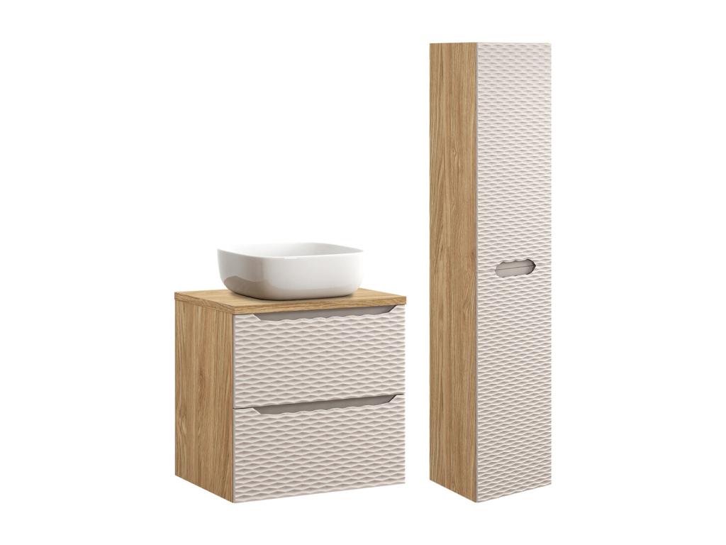 Ensemble meuble simple vasque 60cm et colonne Ligniva Beige et bois XVYK78579