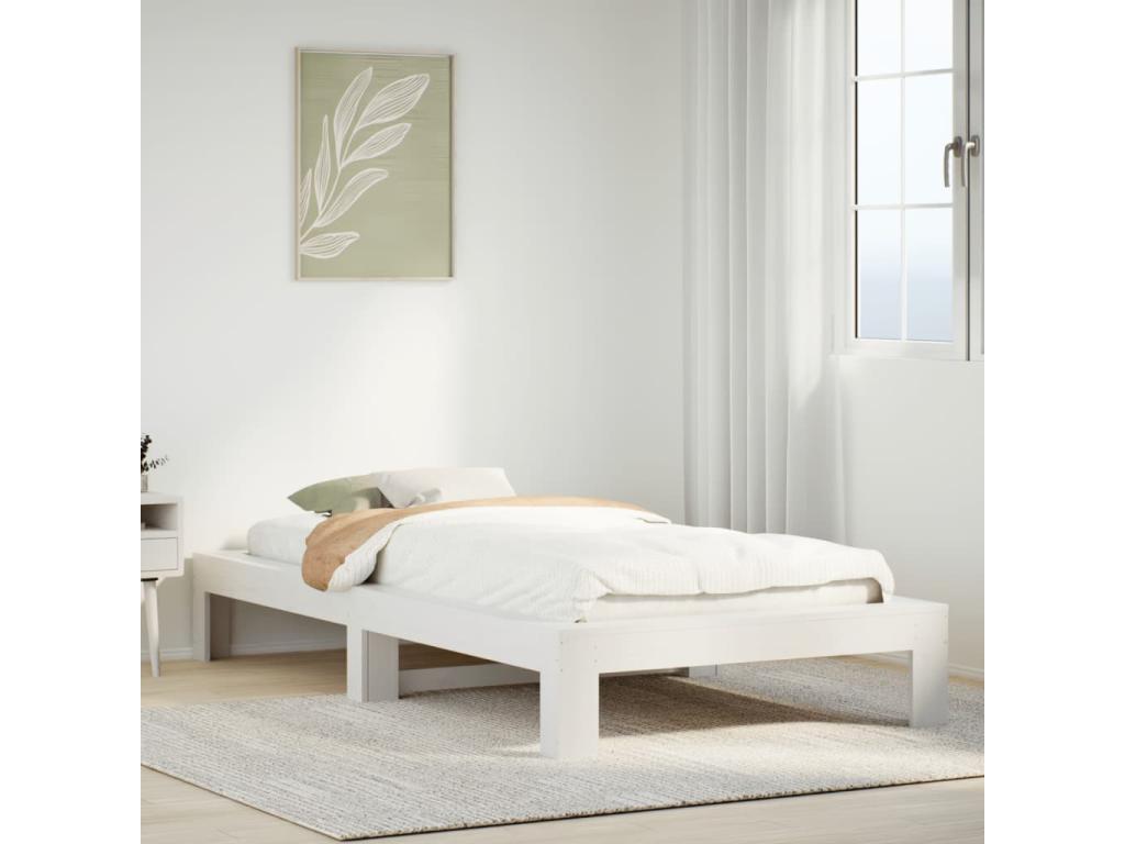 Cadre de lit sans matelas blanc 100x200 cm bois de pin massif LMOW37767