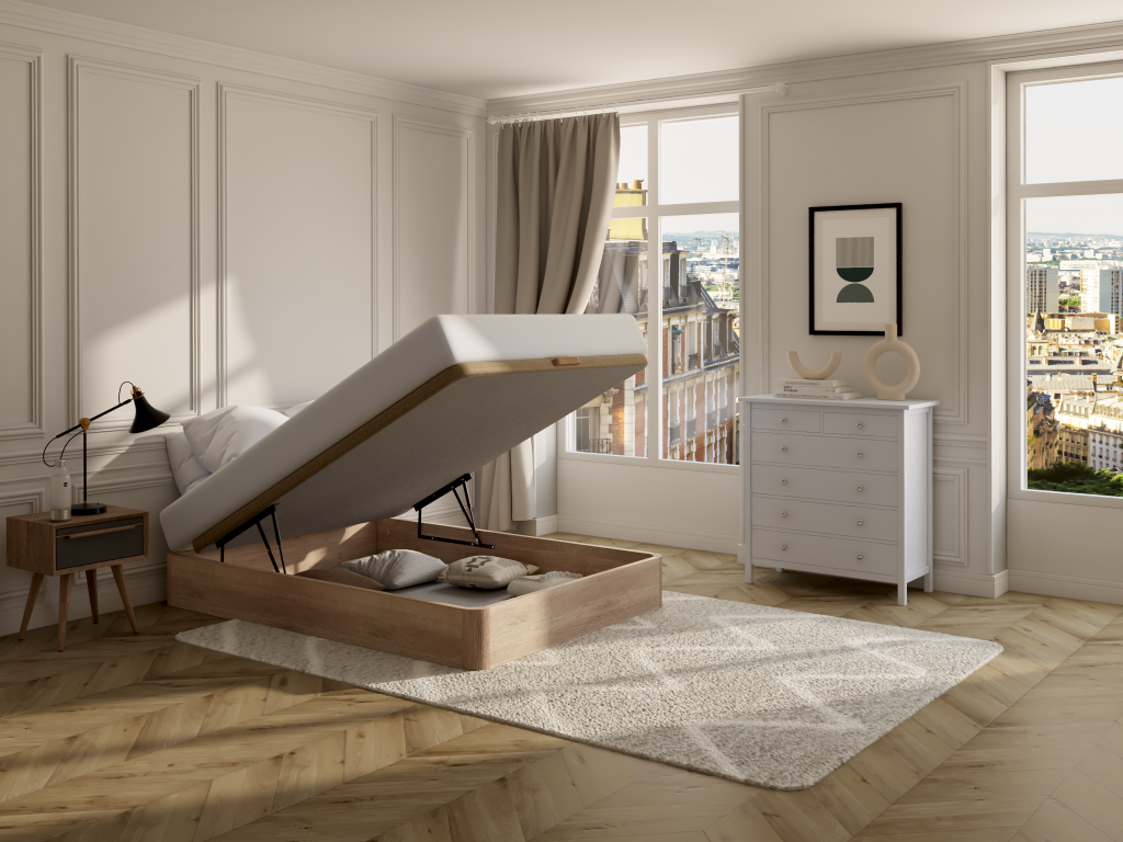 Sommier coffre 140x200 cm - Naturel clair - Dekonao USTF96838