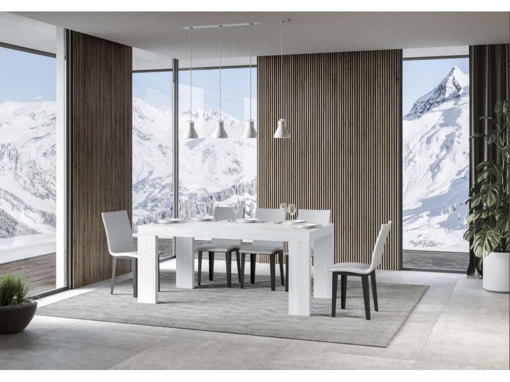 Table à manger extensible en bois Dekonao-Couleur Blanc-Support 4 pieds-2 rallonges épaisses-Largeur extensible 180 à 284cm BOTI87880