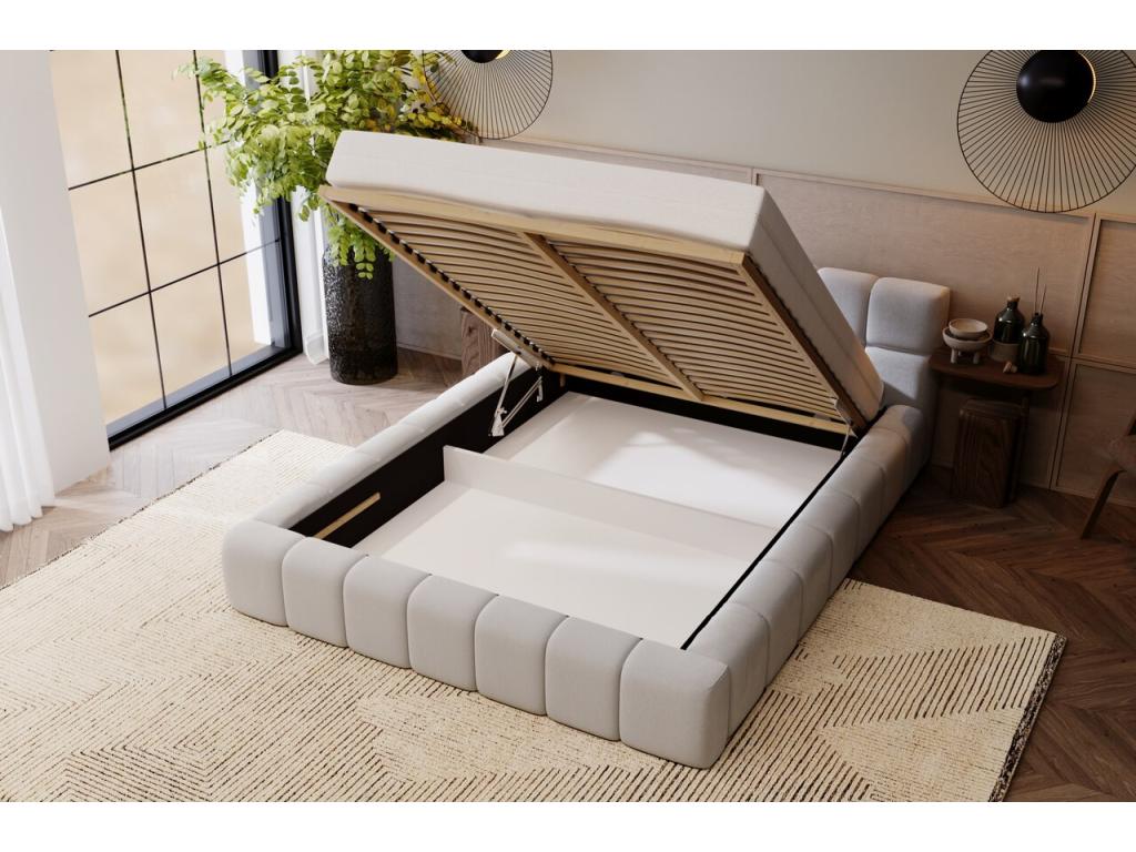 Lit rembourré avec rangement - 180x200 - lit double - velours - gris clair - Dekonao DWTN98611