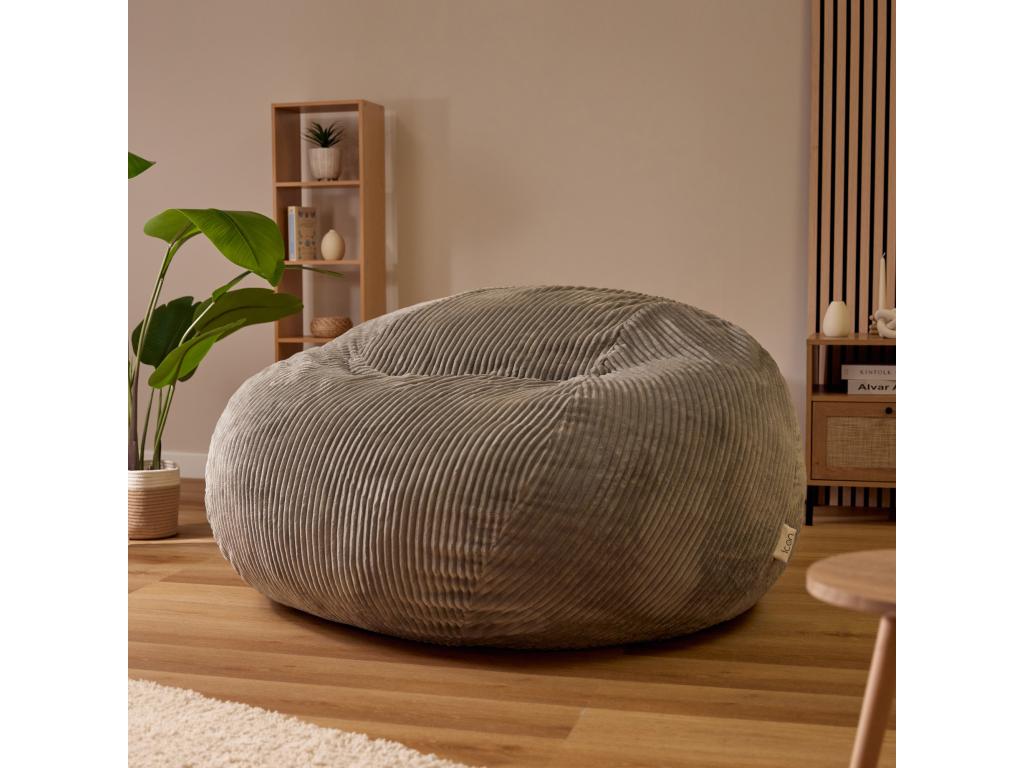 Pouf fauteuil géant en mousse expansible et velours tricoté gris - Dekonao MZEO11065