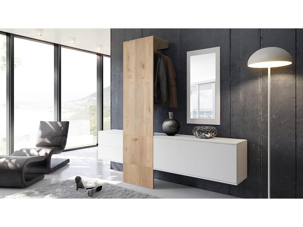 Vestiaire blanc mat et portemanteau aspect chêne Nordique HxLxP 193x209x35 ISAF37105