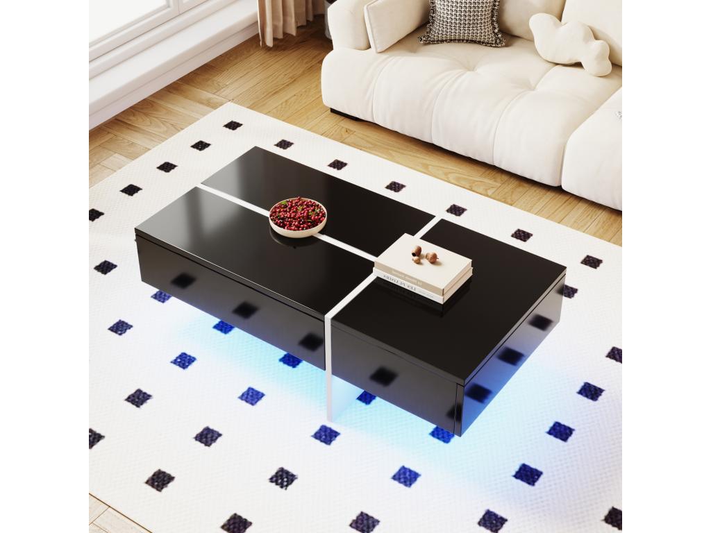 Table basse brillante structure en imitation marbre blanc et table assortie en noir avec LED-HAUSS SPOLE APPB91762