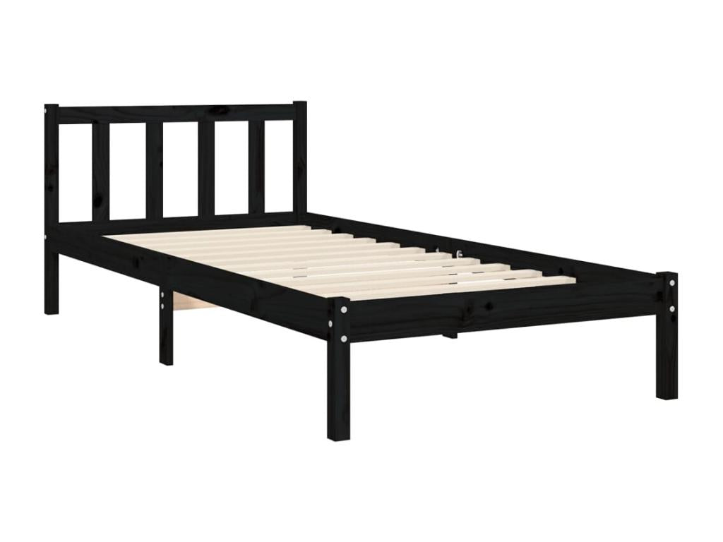 Cadre de lit sans matelas noir 100x200 cm bois massif de pin EJRL21453
