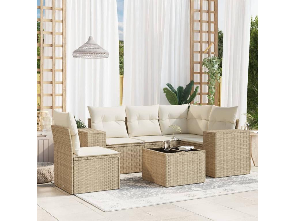 Salon de jardin avec coussins 6 pcs beige résine tressée BKJP17404