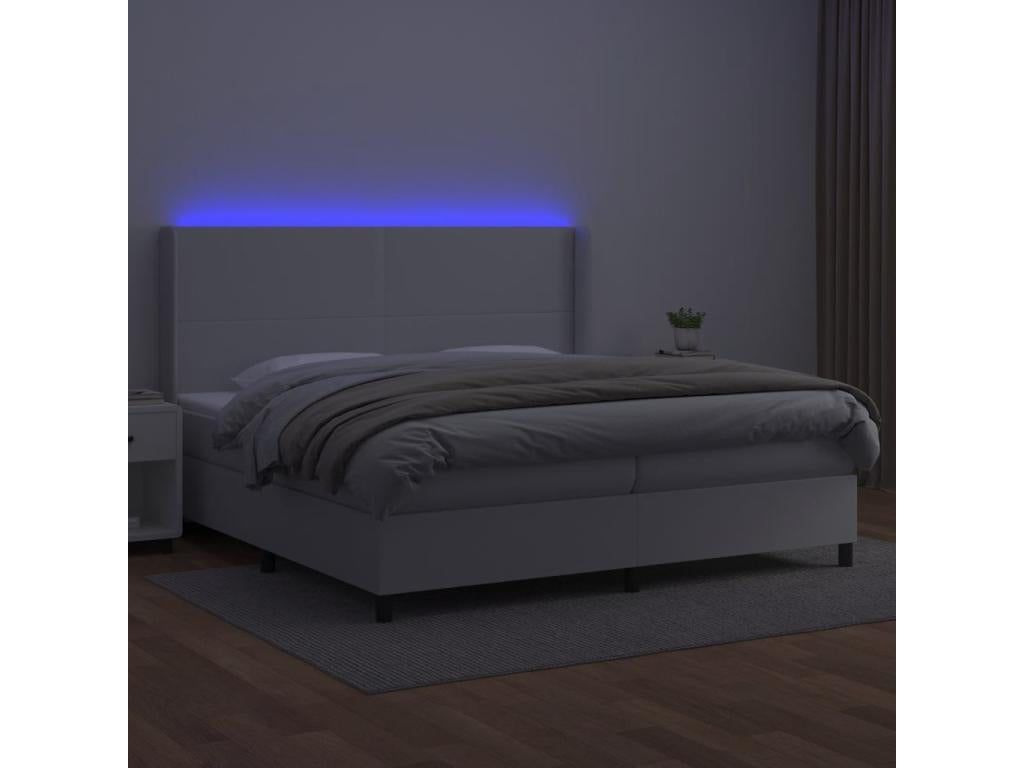 Lit à sommier tapissier et matelas et LED Blanc 200x200 Similicuir KETX63630
