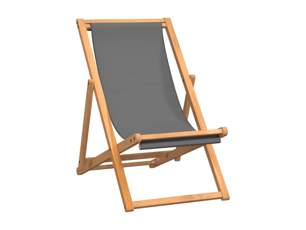 Chaise de plage pliable Bois de teck solide Gris EOXY12203