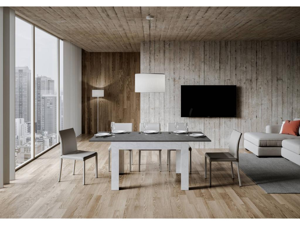 Table extensible 90x120/180 cm Bibi Mix dessus Anthracite Spatulé cadre Blanc Spatulé TJDL43927