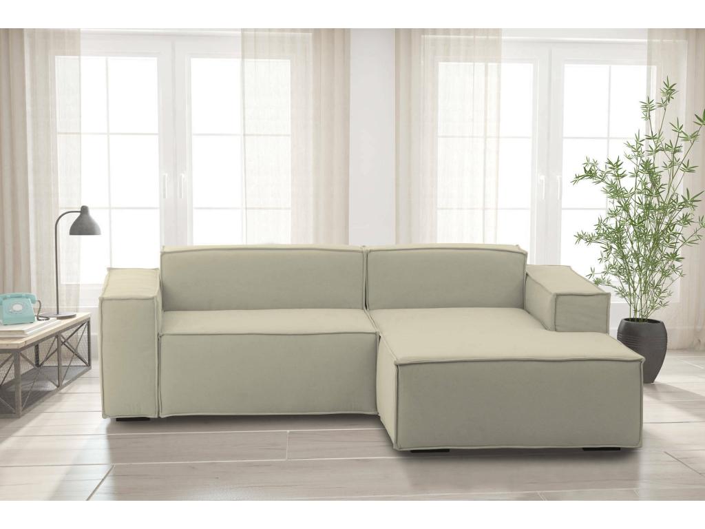 Canapé fixe Dekonao Grand canapé modulable 2 places avec péninsule droite Made in Italy Canapé moderne en tissu 240x170h70 cm Beige GBYX07028