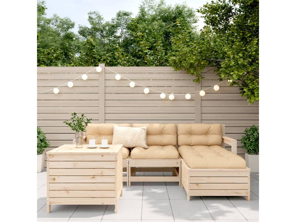 Salon de jardin 5 pièces bois de pin massif BIPY02703