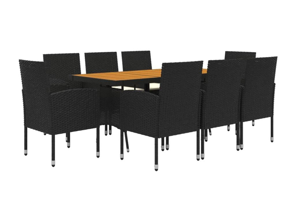 Mobilier à dîner d'extérieur 9 pièces Résine tressée Noir QYSI43272