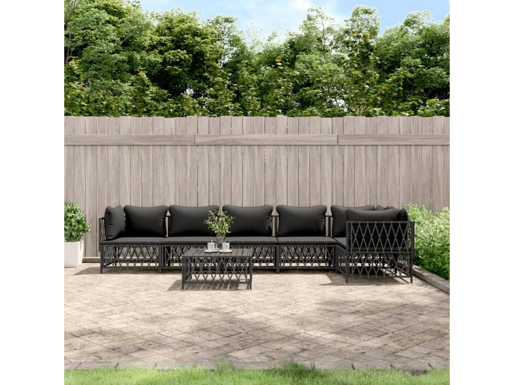 Salon de jardin 7 pièces avec coussins acier anthracite PCKL78292