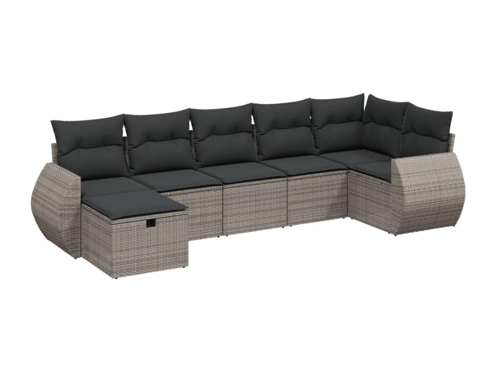 Salon de jardin avec coussins 7 pcs gris résine tressée RGRU80590