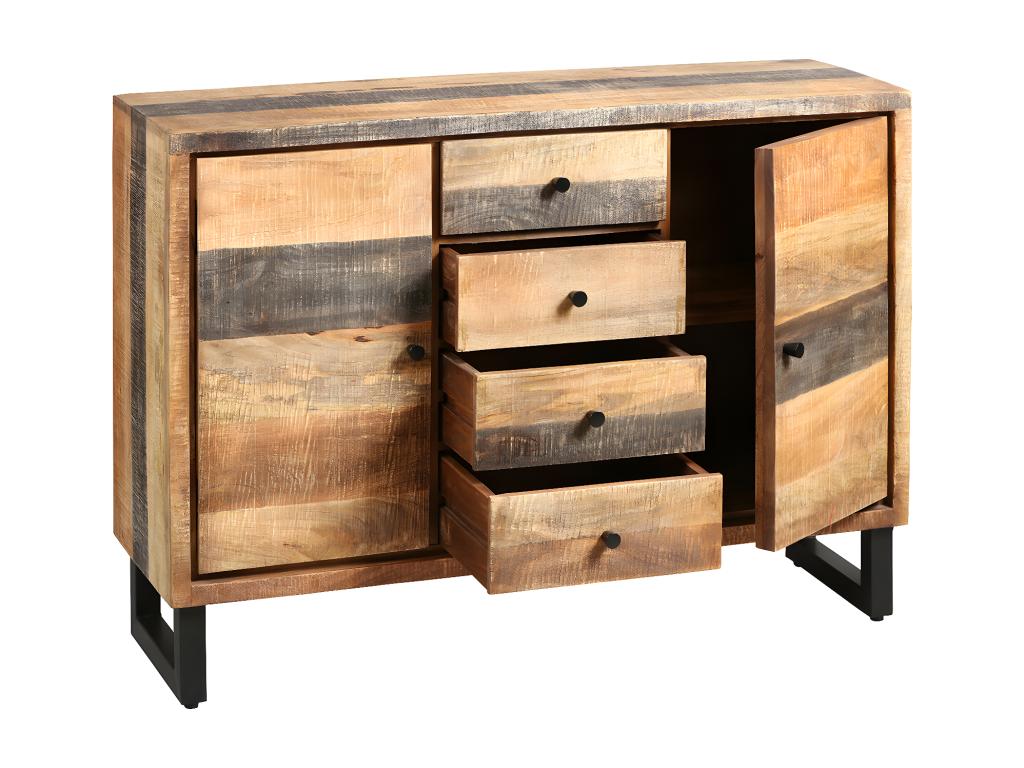 Dekonao - Buffet 2 Portes 4 Tiroirs Acier et Bois Massif SLDN48332