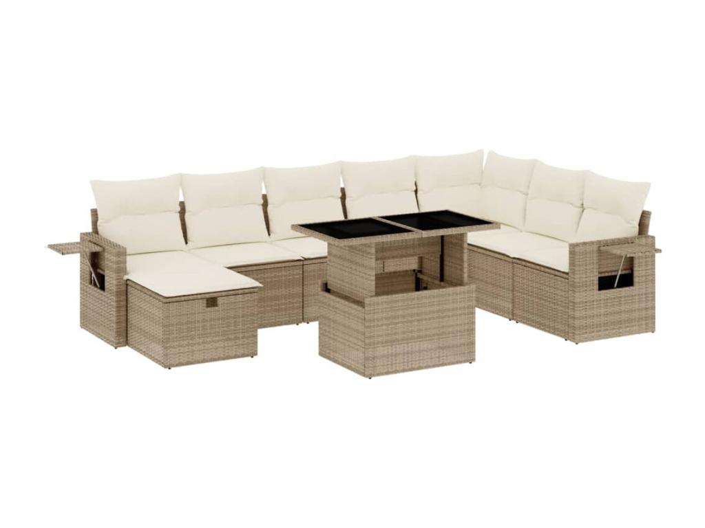 Salon de jardin avec coussins 9 pcs beige résine tressée TMIO93023