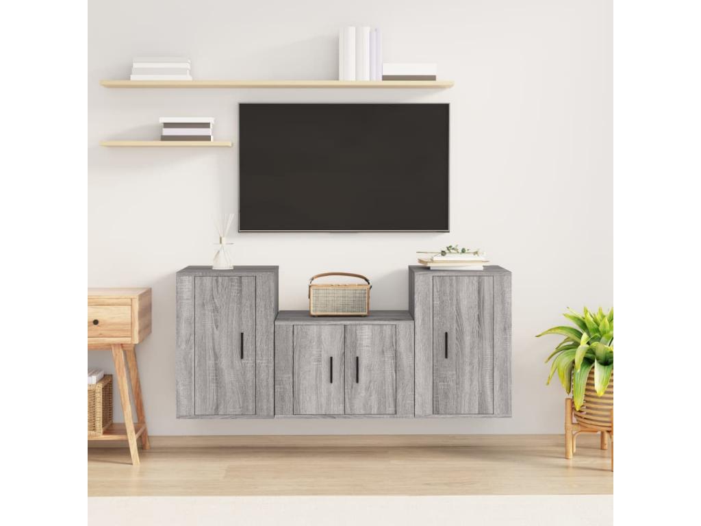 Ensemble de meubles TV 3 pcs Ligniva gris Bois d'ingénierie LLBV09967