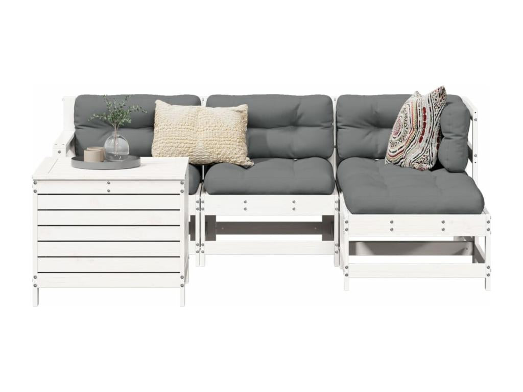 Salon de jardin 5 pièces blanc bois massif de pin OSYJ13289