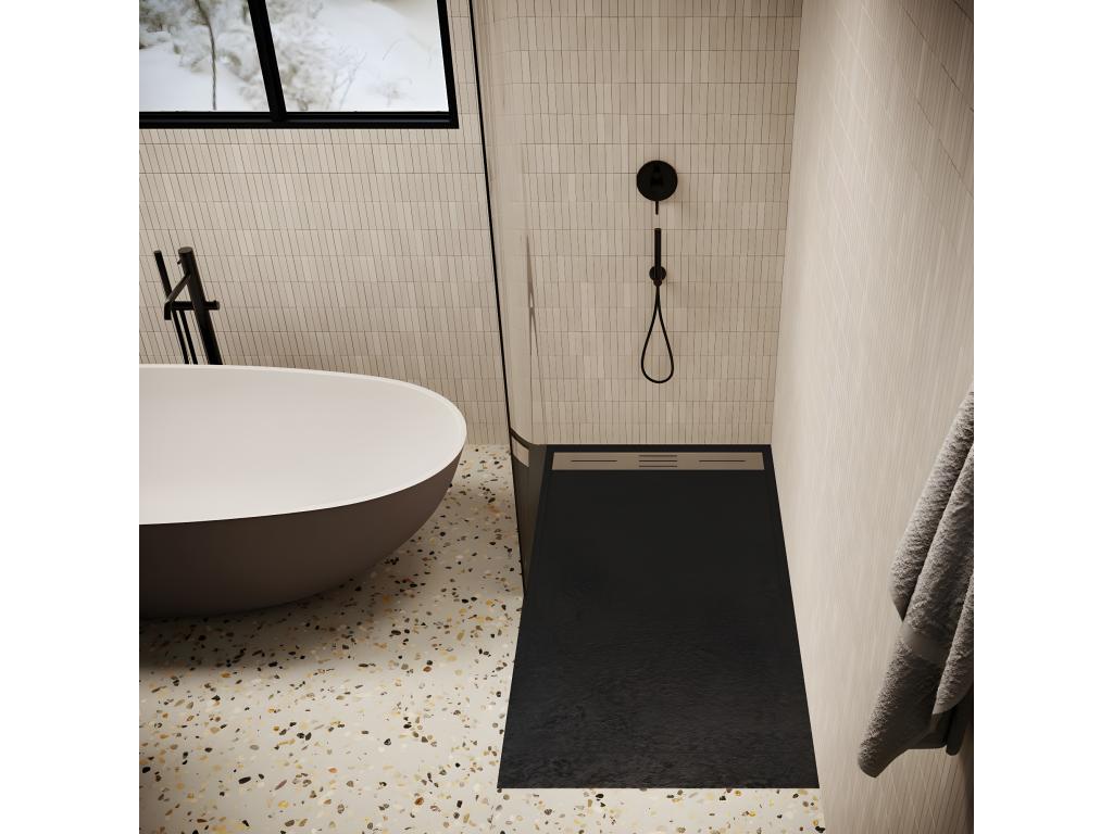 Receveur de douche 90x160 cm extra plat Dekonao en Dekonao surface ardoisée noir DBWX82593