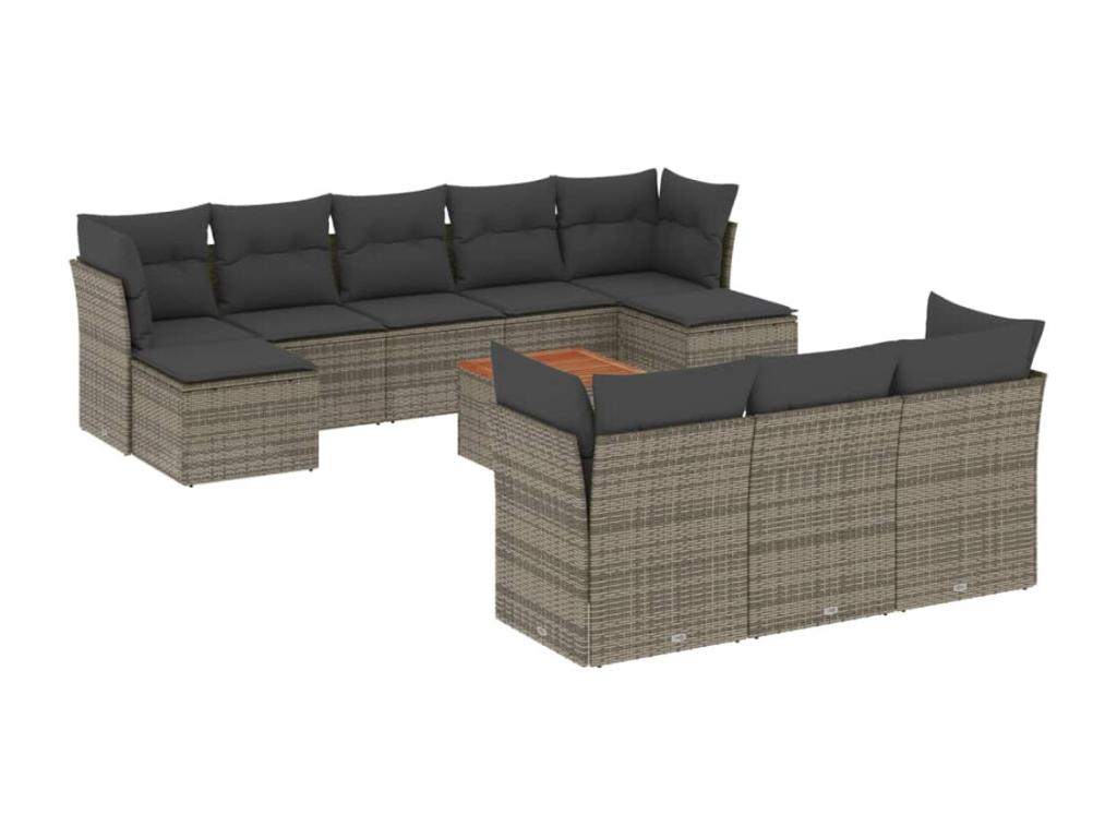 Salon de jardin 11 pcs avec coussins gris résine tressée MLOF86024