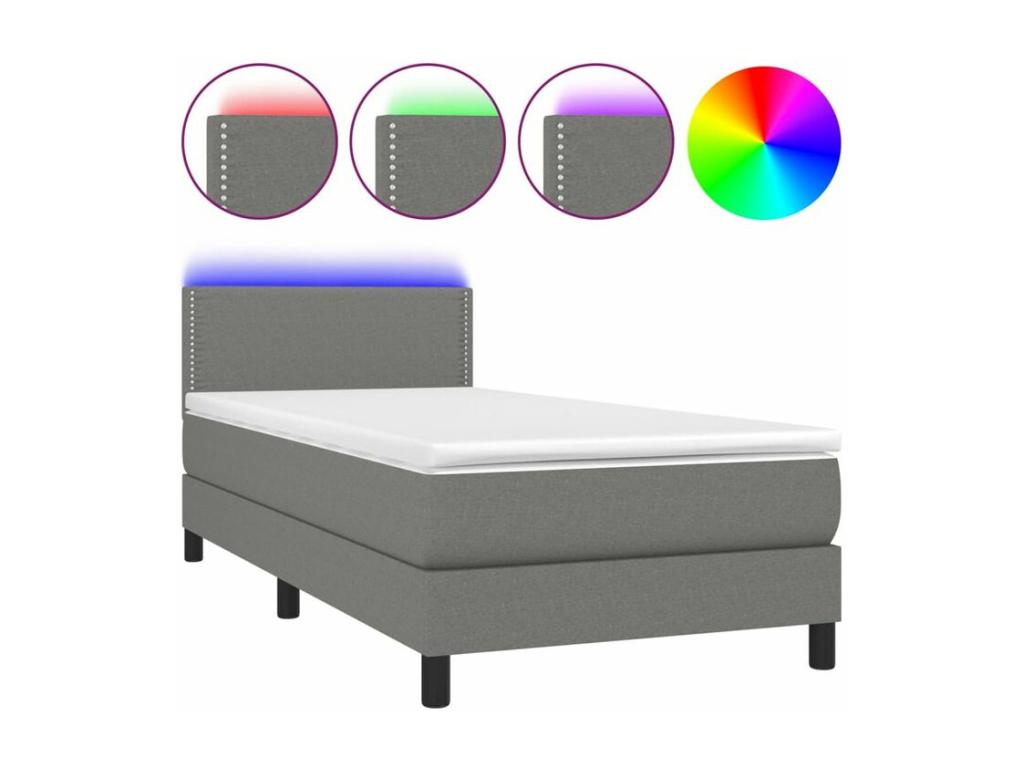 Sommier à Ligniva de lit et matelas et LED Gris foncé 100x200 HJNS28869