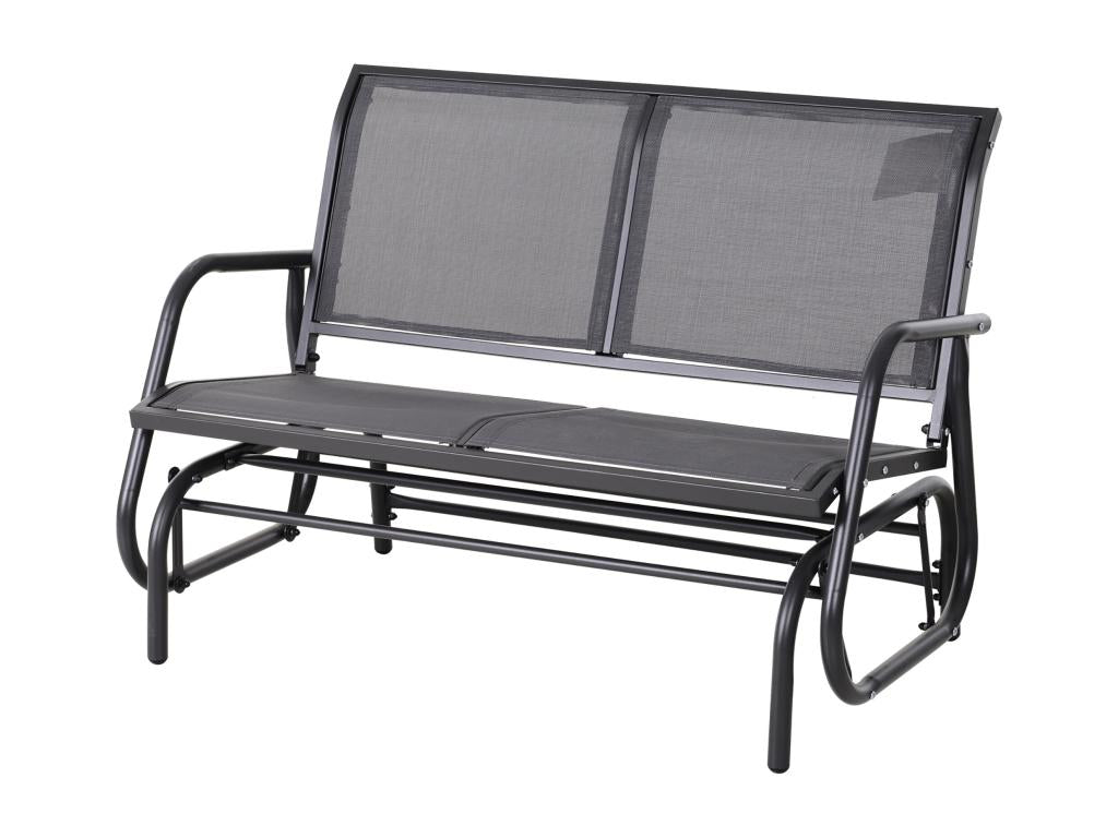Banc à bascule de jardin 2 places design contemporain grand confort accoudoirs dossier ergonomique acier textile gris SLYV00338