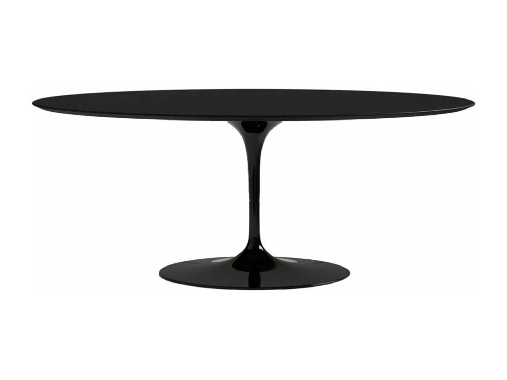 Table tulipe ovale-Plateau Noir mat-Largeur 160 cm-Piètement Noir brillant SLLB12988