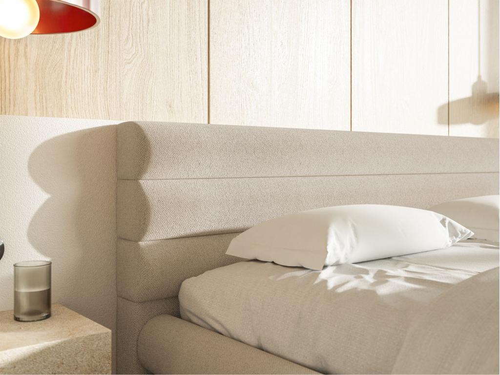 Lit coffre - 180x200 cm - en tissu chenille beige clair - Dekonao UELP39231