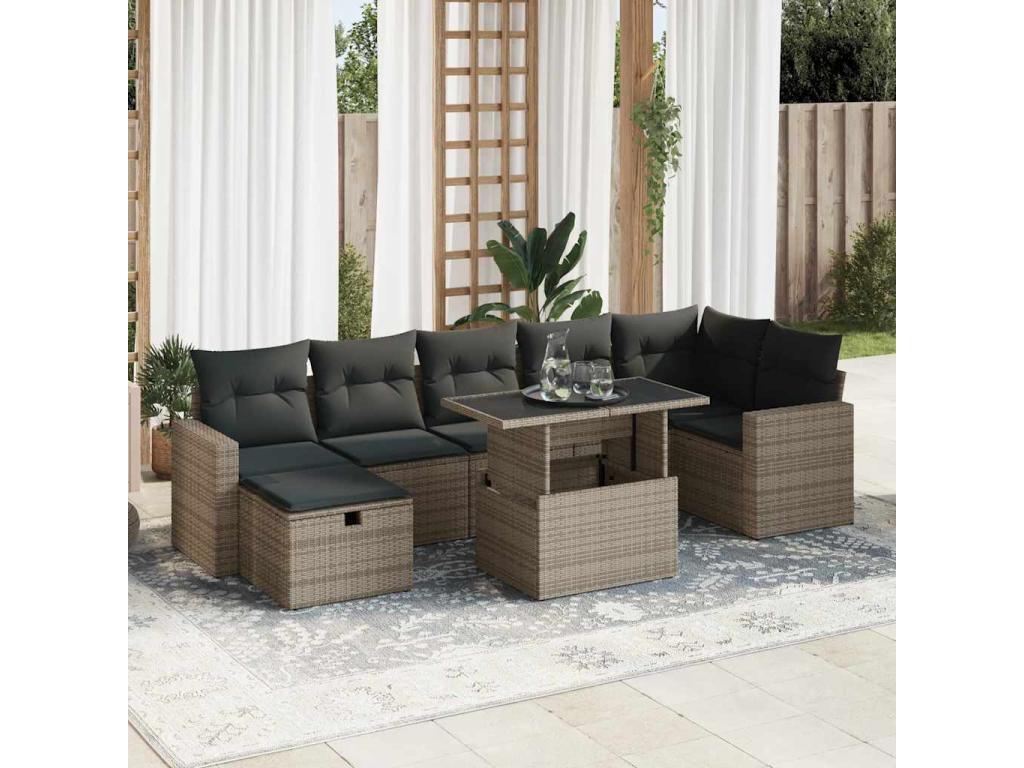 Salon de jardin 8 pièces avec coussins gris résine tressée MITY40366