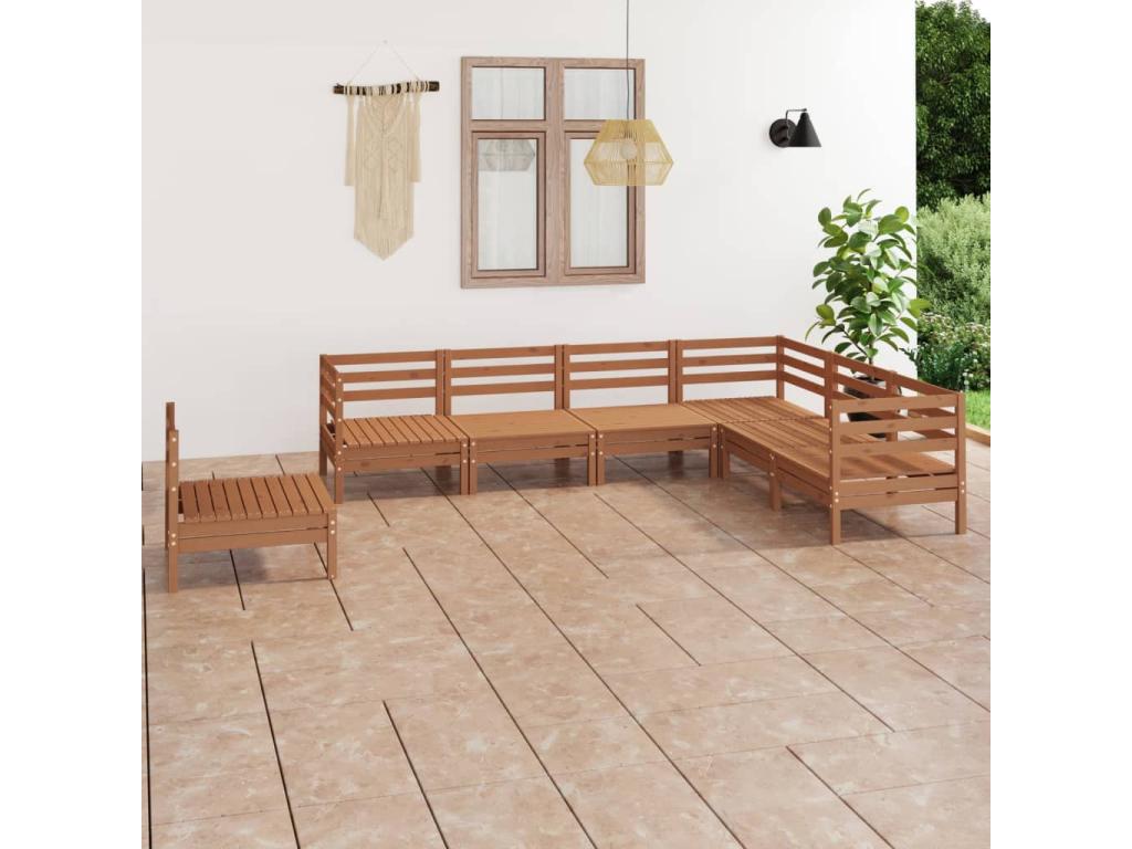 Salon de jardin 7 pcs Bois de pin massif Marron miel CMIM20654
