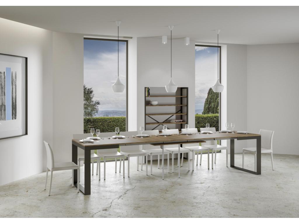 Table à manger extensible Ligniva-Couleur Marron-Pied et support sur Ligniva-2 rallonges fines-Largeur extensible 180 à 284cm UTAG75177